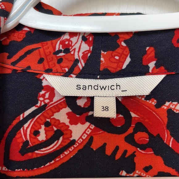 SANDWICH blue and orange print blouse, sz 38 - Picture 4 of 8